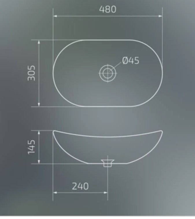 Раковина GID-ceramic N9133 накладная овальная 48, керамика купить,72535