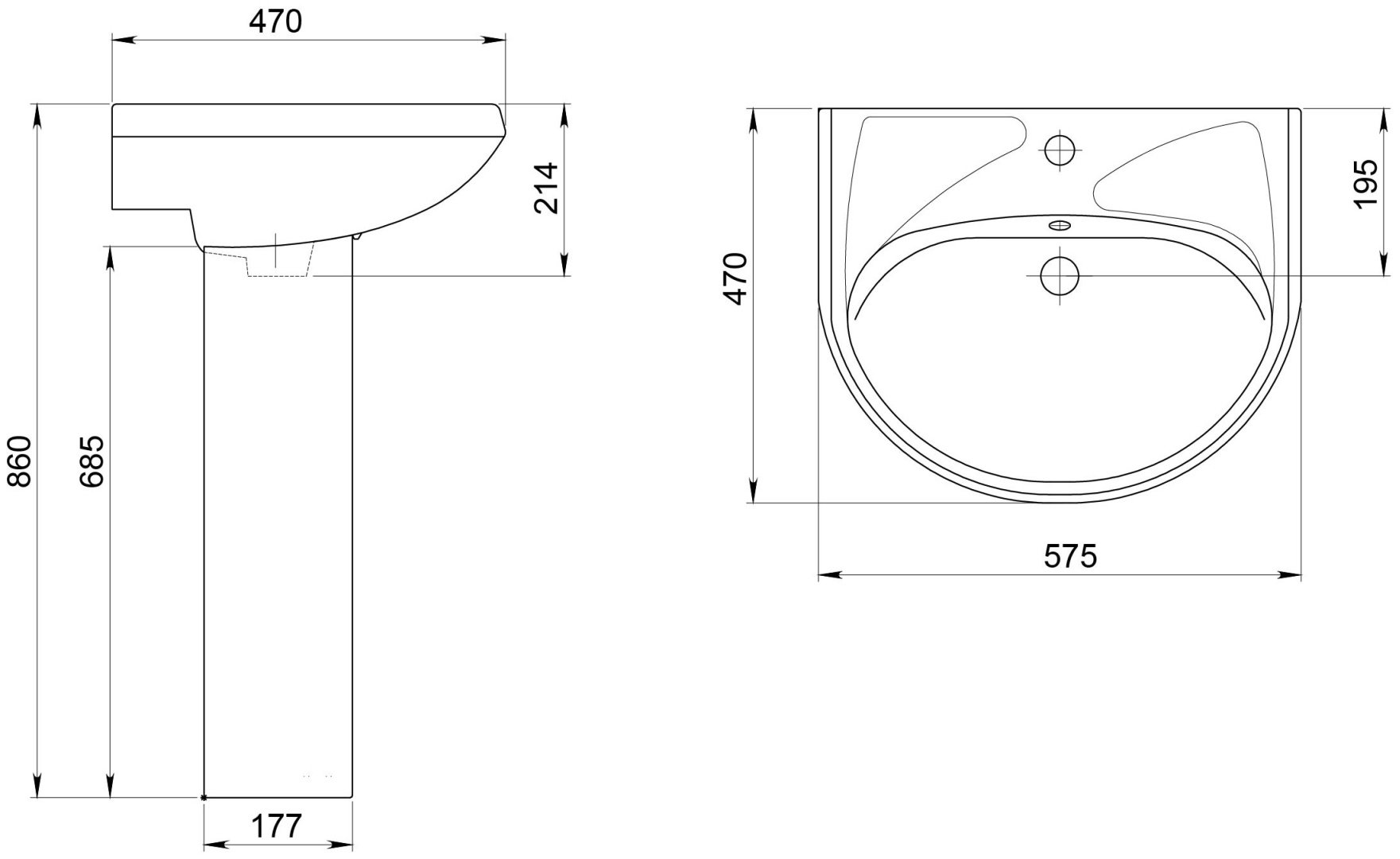 Раковина Santeri Вест 56.4 с пьедесталом овальная 57.5, фаянс