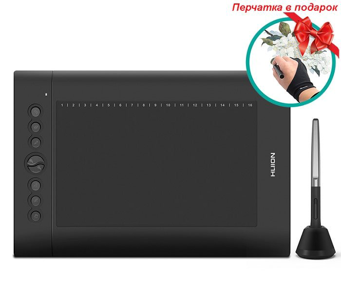 Графический планшет Huion H610Pro V2 + перчатка черный купить,NaN