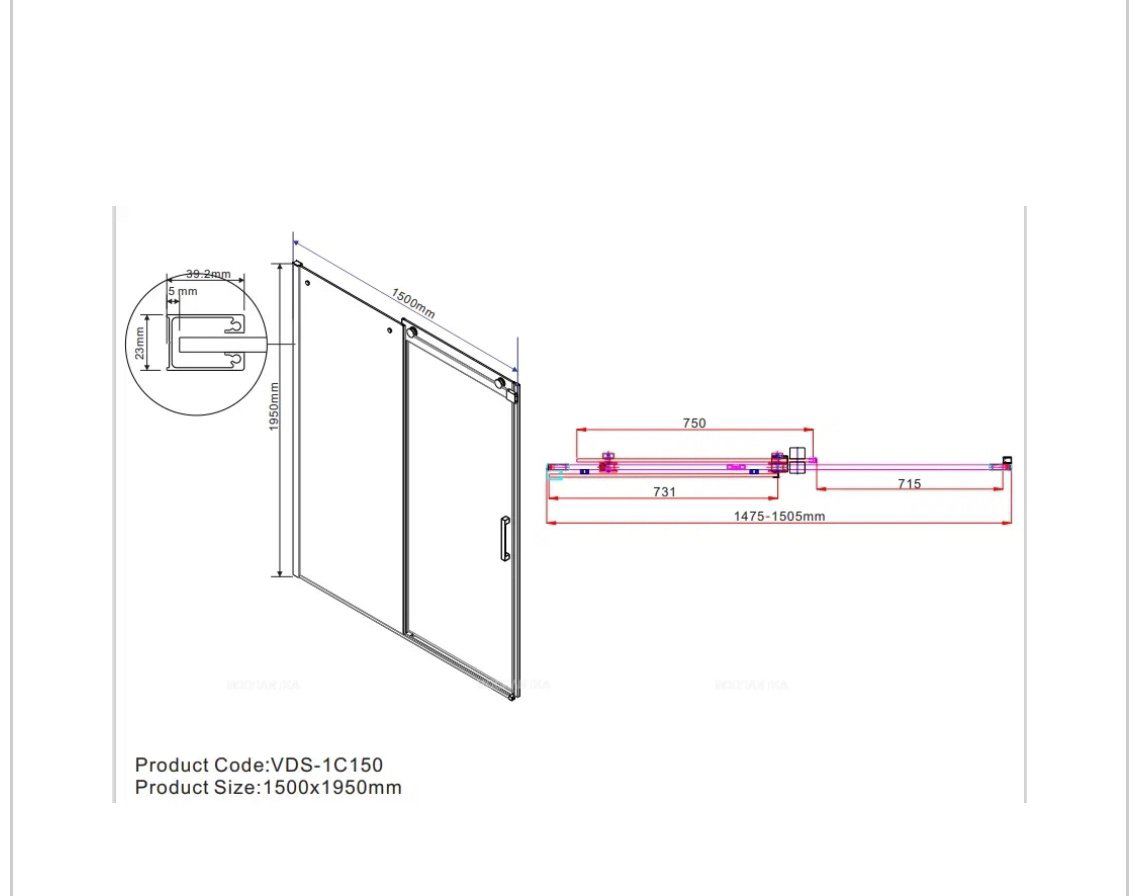 Душевое ограждение KABINKA.KZ одностенное VDS-1C150CL, 1500х1950 мм купить,NaN