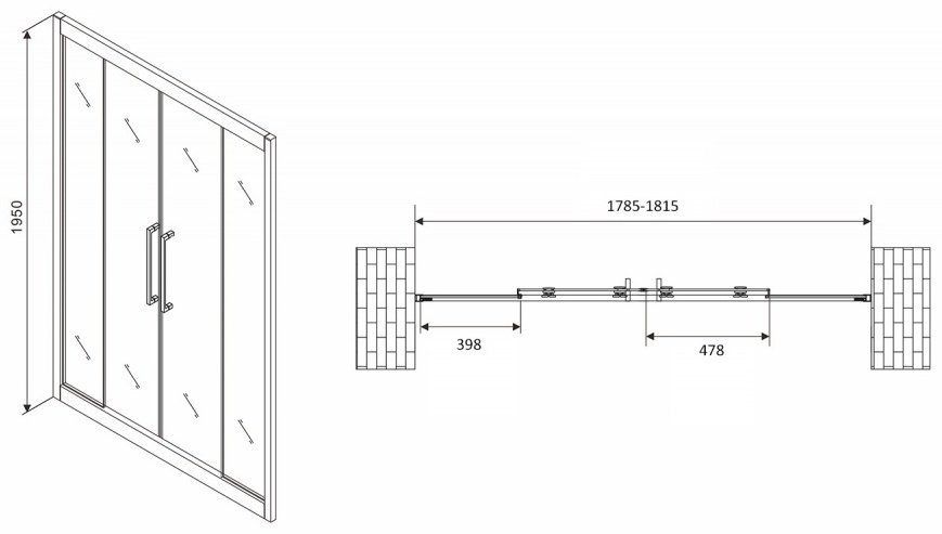 Душевое ограждение Abber одностенное Schwarzer Diamant AG33180BH, 180х180х195 мм купить,0