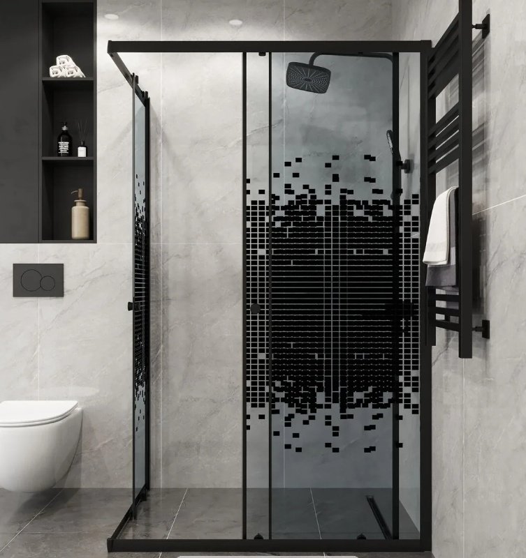 Душевое ограждение KABINKA.KZ двухстенное NG-1018-14QBLACK, 1000х1900 мм