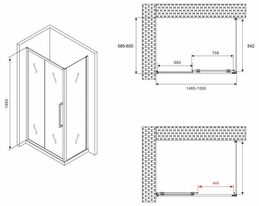 Душевое ограждение Abber двухстенное Schwarzer Diamant AG30150MH-S60M , 600х1950 мм купить,NaN