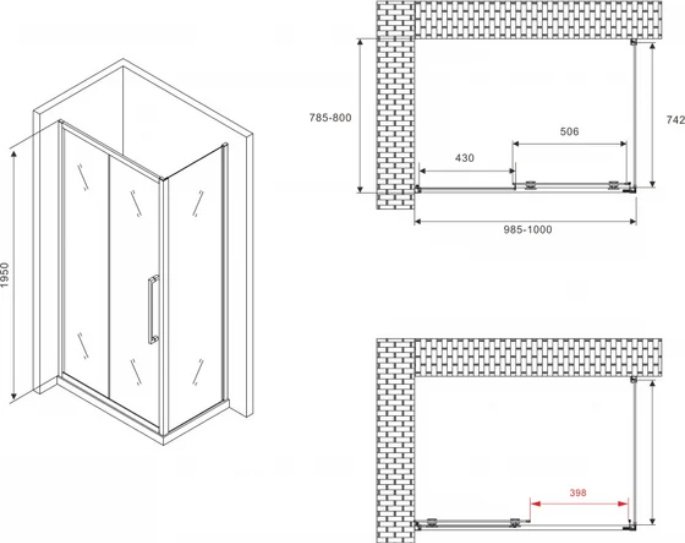 Душевое ограждение Abber двухстенное AG30100BMH-S80BM, 800х1950 мм купить,NaN