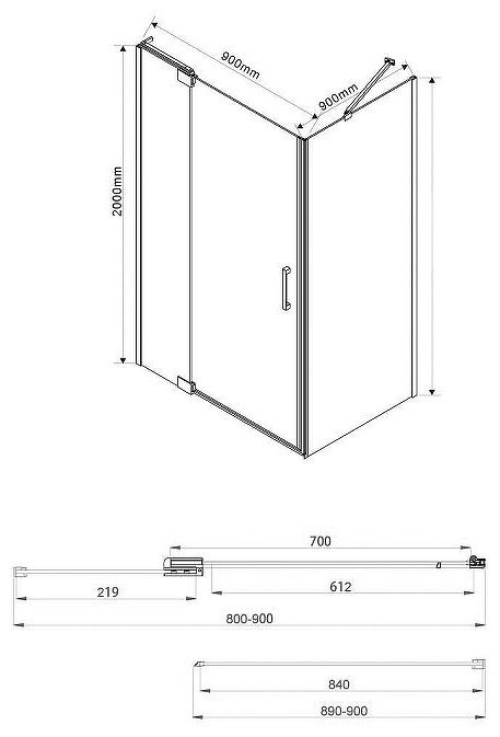Душевое ограждение KABINKA.KZ двухстенное VSR-1E809090CL, 900х2000 мм купить,NaN