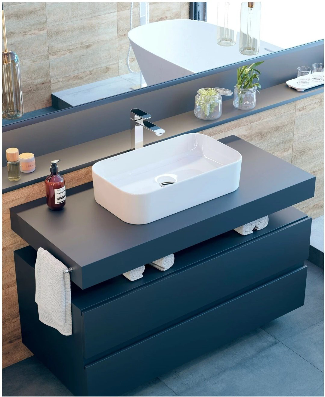 Раковина Sanita Luxe Infinity накладная прямоугольная 60 см, санфарфор купить,61400
