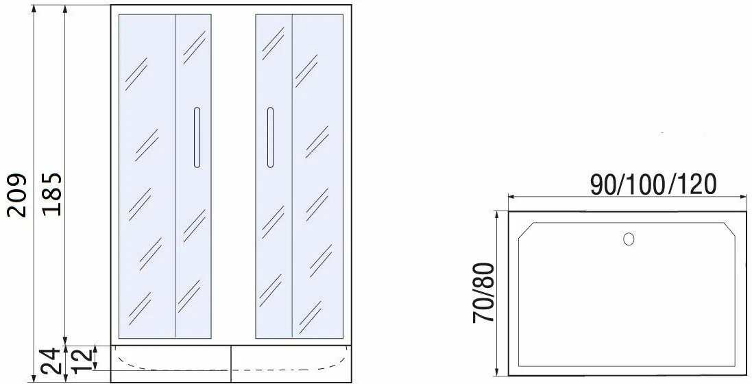 Душевое ограждение KABINKA.KZ двухстенное MORAVA XL 120/80/24 MT, 120х2090 мм купить,NaN