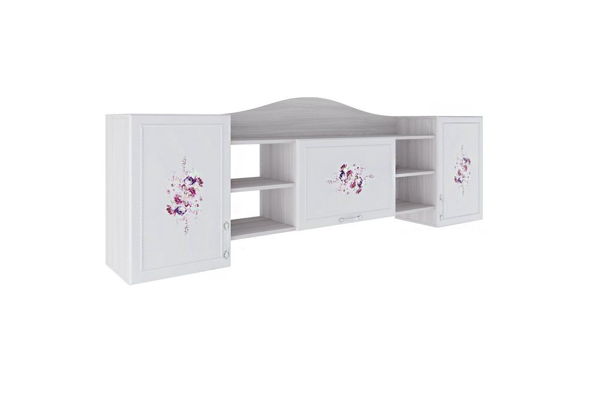 Полка навесная СВ Мебель Акварель 1 ясень анкор светлый/белая матовая/цветы купить,36990