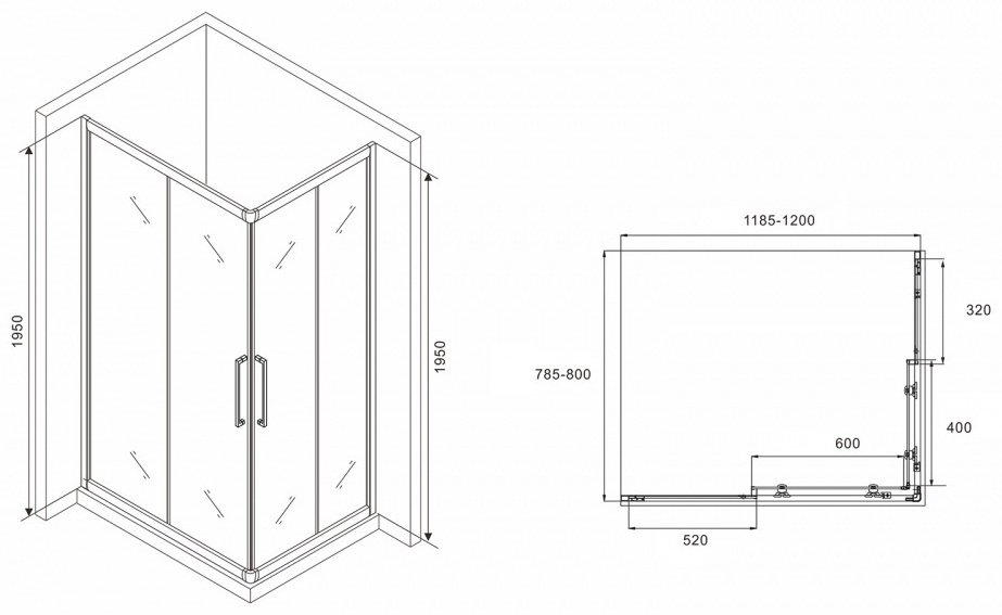 Душевое ограждение Abber двухстенное Schwarzer Diamant AG02128H