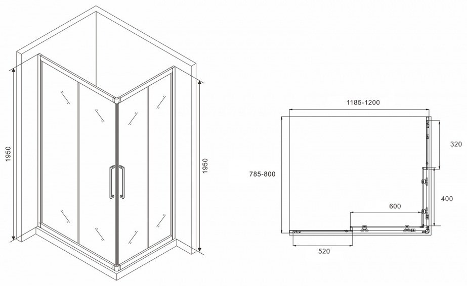 Душевое ограждение Abber двухстенное Schwarzer Diamant AG02128H купить,NaN