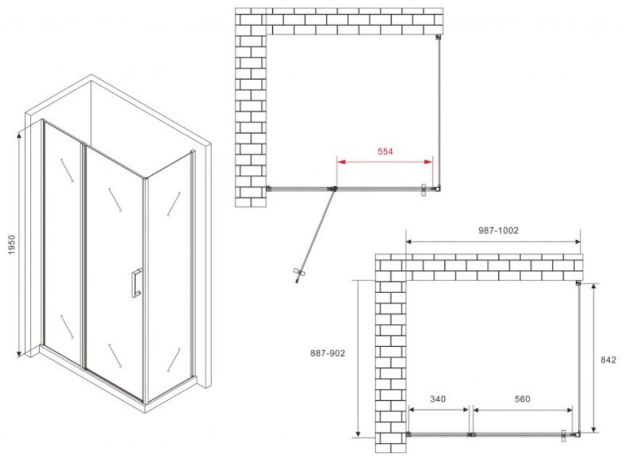 Душевое ограждение Abber двухстенное AG04100S-S90, 900х1950 мм купить,NaN