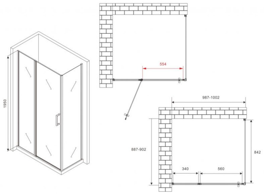 Душевое ограждение Abber двухстенное AG04100S-S90, 900х1950 мм купить,NaN