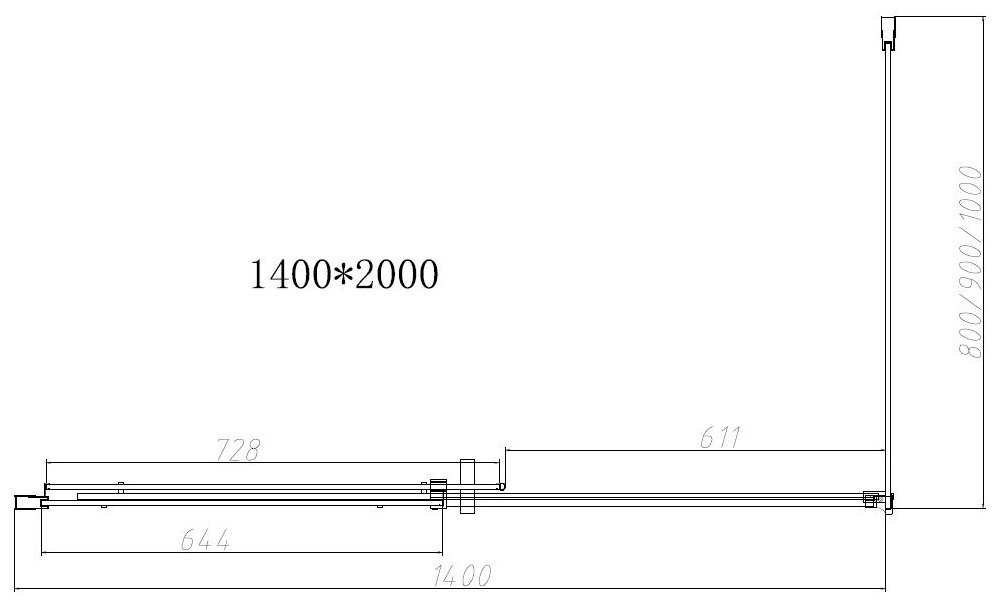 Душевое ограждение KABINKA.KZ двухстенное VSR-4D9014CLB, 1400х2000 мм