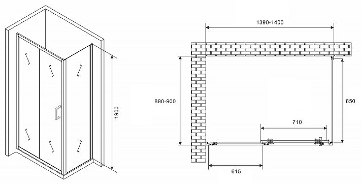 Душевое ограждение KABINKA.KZ двухстенное AG30140B5-S90B5, 1400х1900 мм - ForteMarket Душевое ограждение KABINKA.KZ двухстенное AG30140B5-S90B5, 1400х1900 мм купить,0