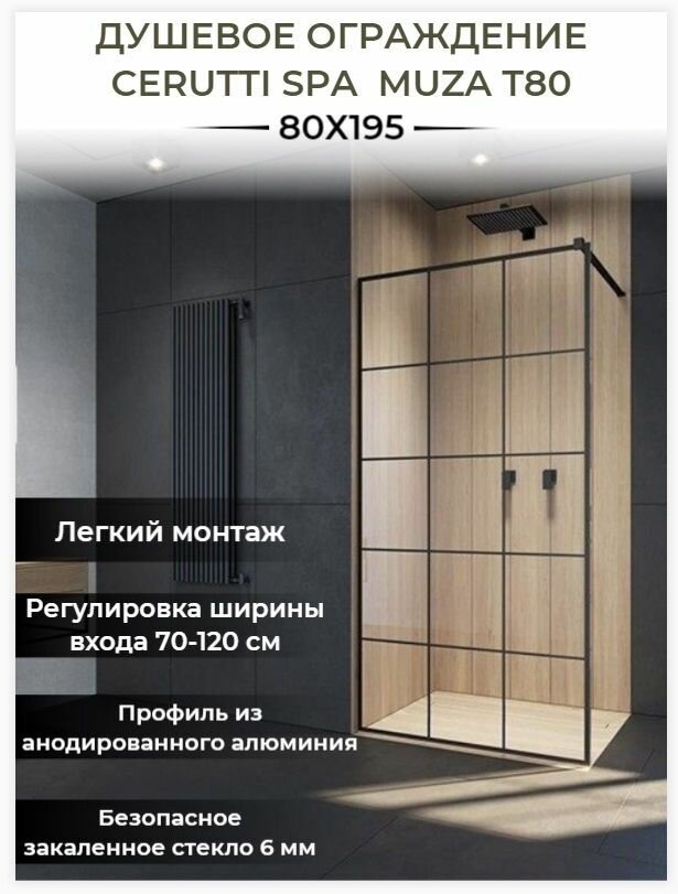 Душевое ограждение Cerutti SPA одностенное MUZA T80, 800х1950 мм купить,NaN