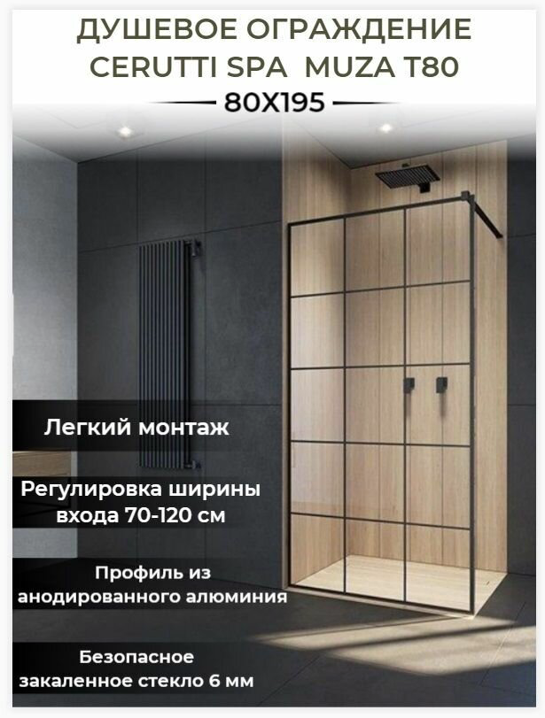 Душевое ограждение Cerutti SPA одностенное MUZA T80, 800х1950 мм купить,NaN