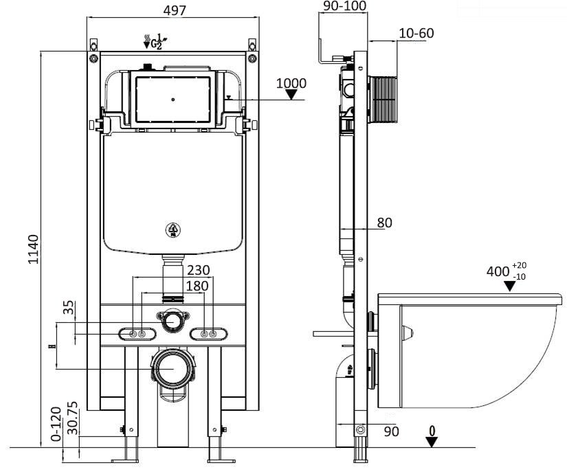 WeltWasser унитаз с инсталляцией SALZBACH 043 GL-WT, санфаянс купить,0