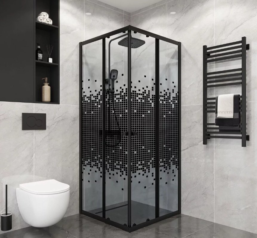 Душевое ограждение KABINKA.KZ двухстенное NG-1009-14QBLACK, 875х1900 мм