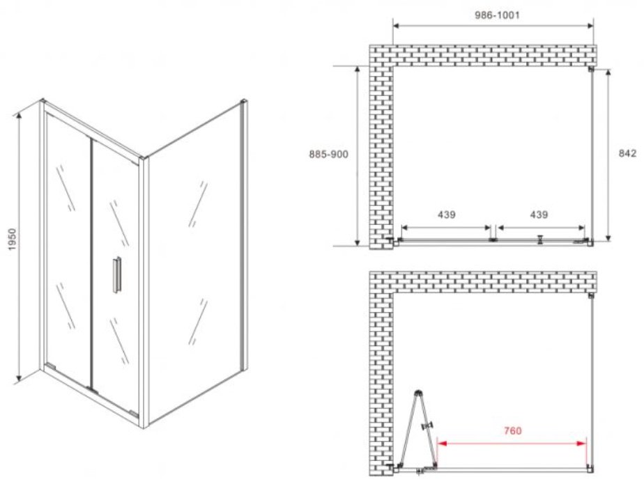 Душевое ограждение Abber двухстенное AG07100B-S90B, 900х1950 мм купить,NaN