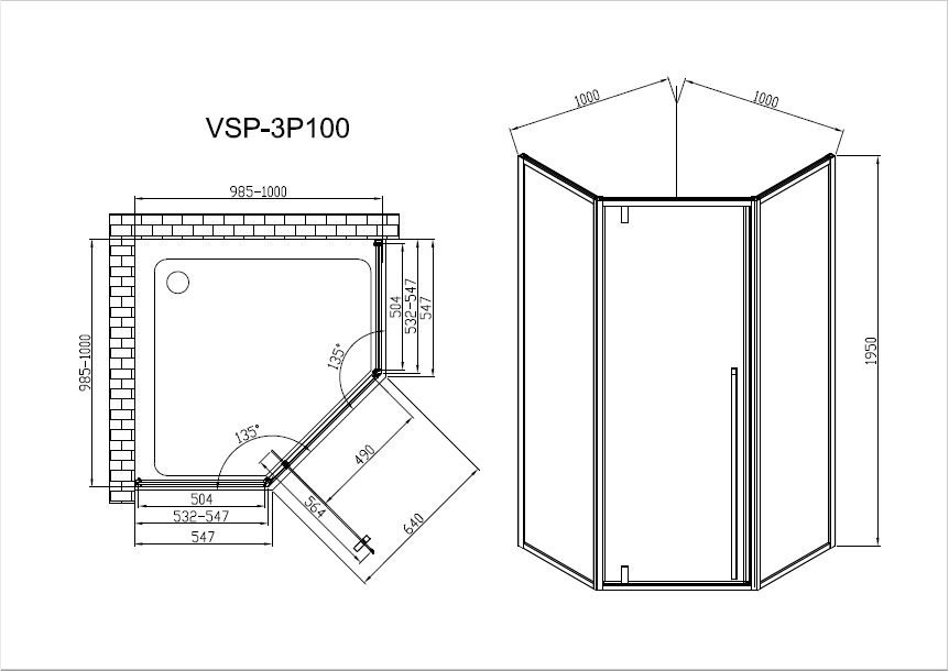 Душевое ограждение KABINKA.KZ двухстенное VSP-3P100CLGM, 1000х1950 мм - ForteMarket Душевое ограждение KABINKA.KZ двухстенное VSP-3P100CLGM, 1000х1950 мм купить,0