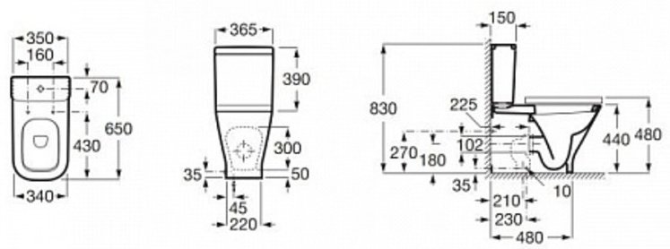 Roca чаша унитаза SQUARE WC FS CC BTW, санфарфор