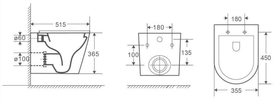 WeltWasser унитаз с инсталляцией SALZBACH 041 MT-GR, санфаянс
