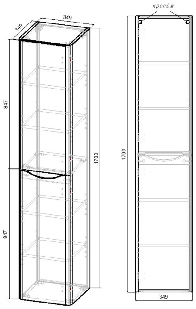 Шкаф-пенал навесной KABINKA.KZ VSC-2P170VO-R, 35x35x170 см, коричневый