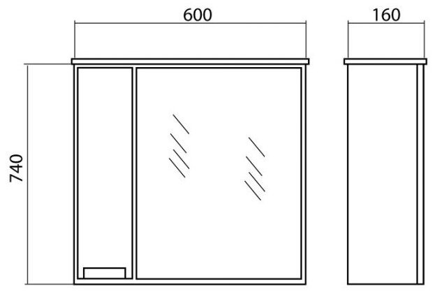 Шкаф зеркальный навесной AQUARODOS Квадро 60 L глянец, 60x16x74 см, белый купить,NaN