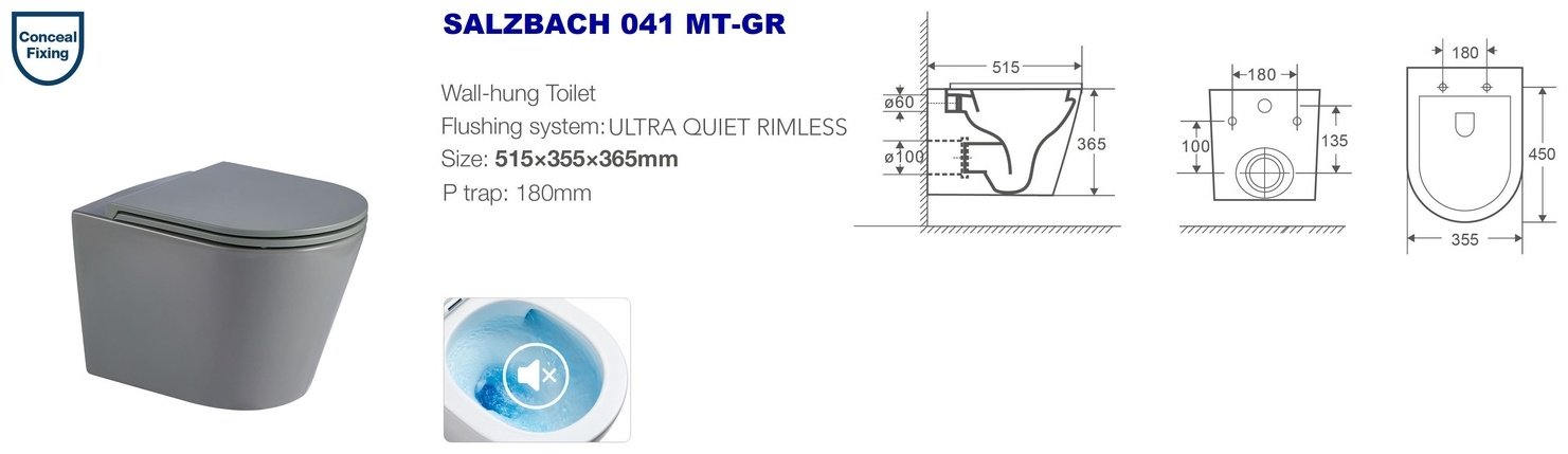 WeltWasser унитаз с инсталляцией SALZBACH 041 MT-GR, санфаянс купить,0