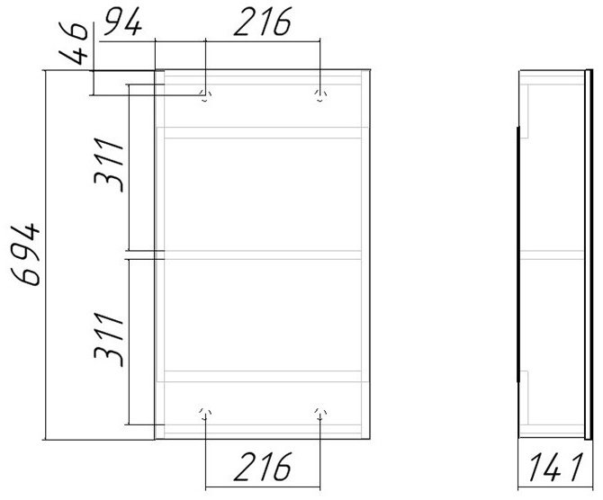 Домино Норма 40 DA1618HZ, 40x14.1x69 см, белый