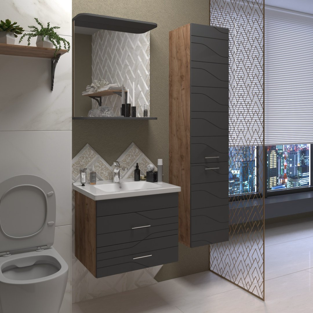 Шкаф-пенал AVK Мира 2 двери 35x27x160см серый/коричневый купить,NaN