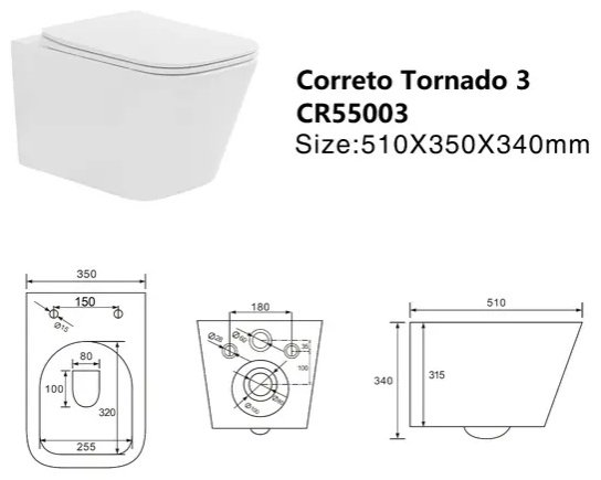 Унитаз Taliente Correto Tornado 3 CR55003 белый