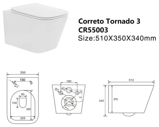 Унитаз Taliente Correto Tornado 3 CR55003 белый купить,151100