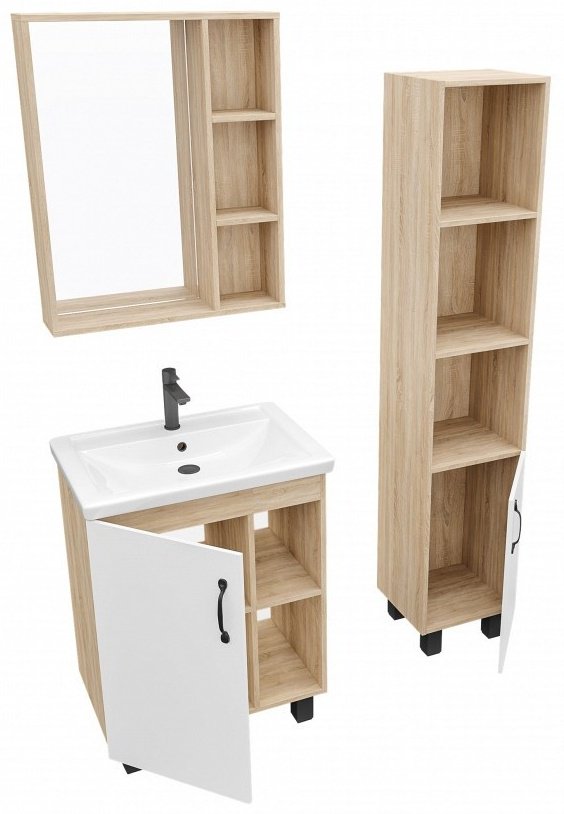 Шкаф-пенал напольный Grossman Флай, 30x32x160 см, белый, коричневый