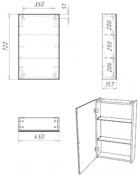 Шкаф зеркальный навесной KABINKA.KZ Craft 45 , 45x15.7x72.2 см, коричневый купить,NaN