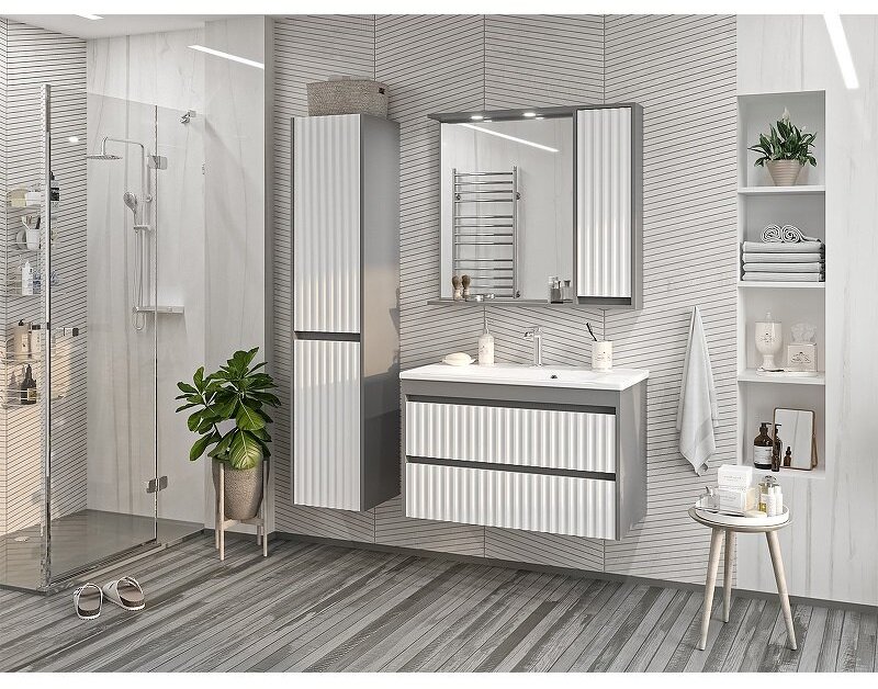 Шкаф навесной Brevita BAL-04090-01-01П, 88.2x14.2x80 см, серый, белый