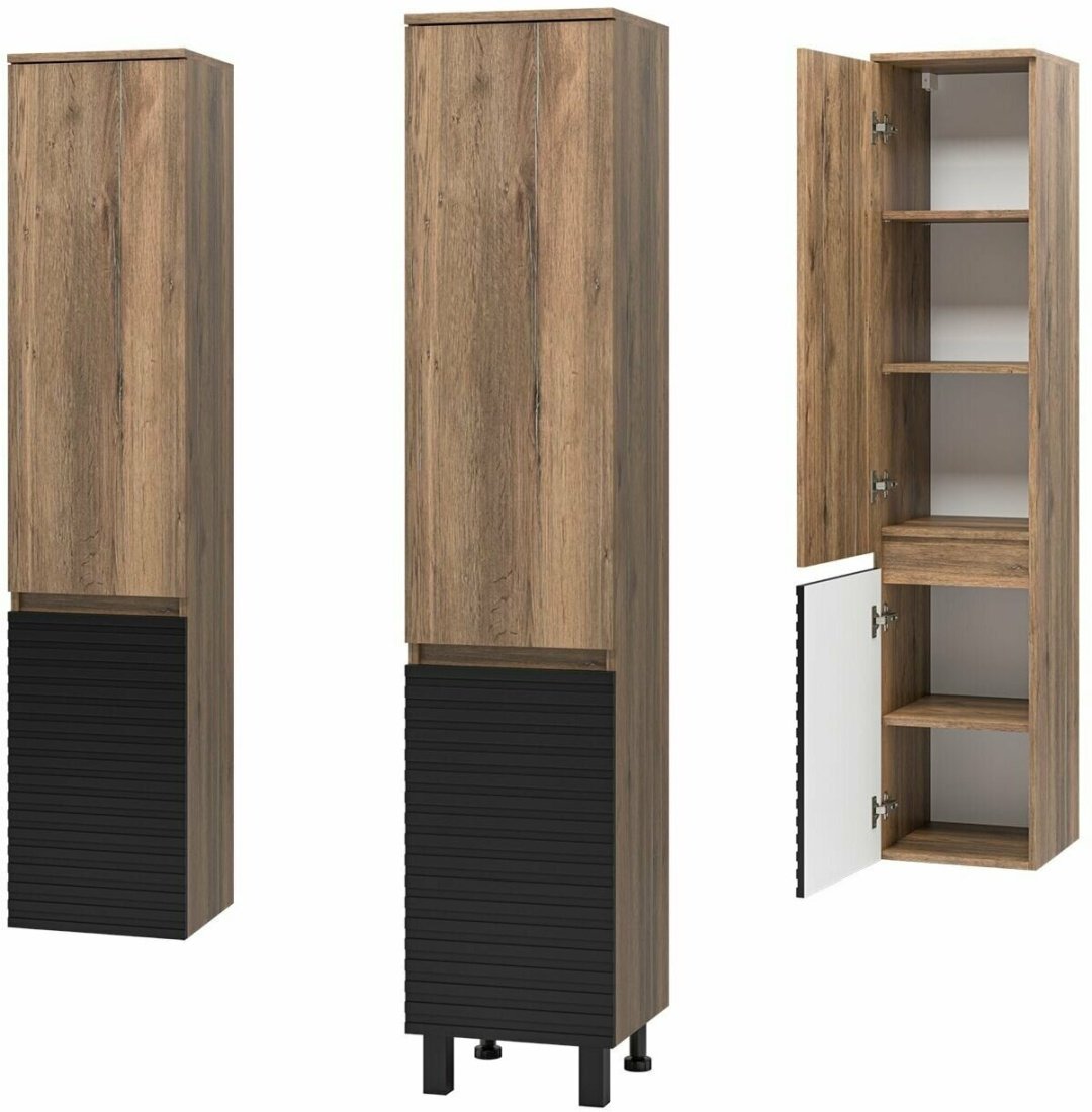 Шкаф-пенал напольный, навесной Brevita DAK-050350-19/02Л, 35x34x165 см, черный, коричневый