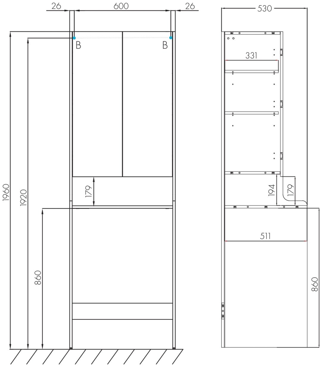 Шкаф-пенал напольный KABINKA.KZ Лондри, 65.2x53x195 см, белый