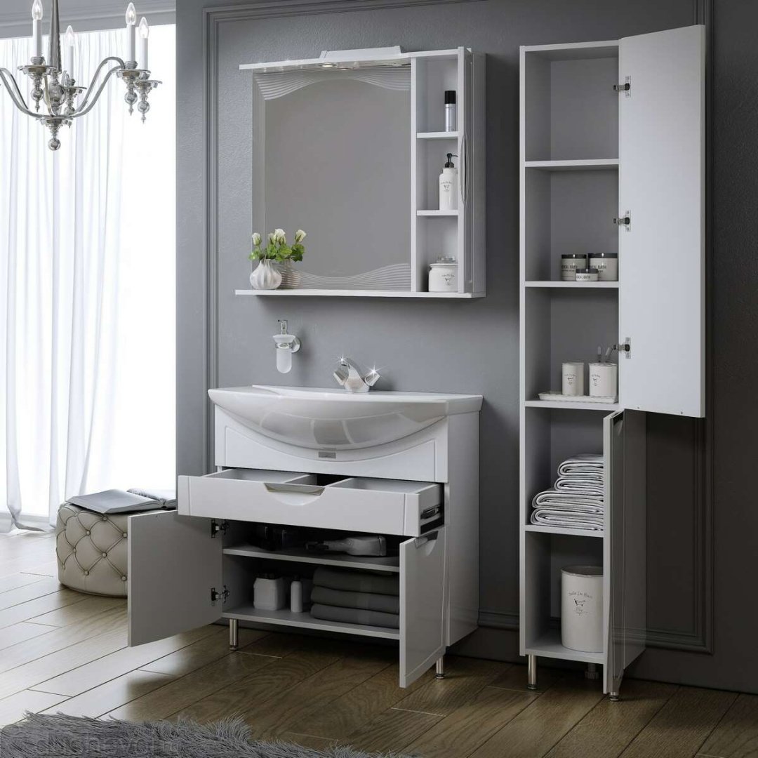 Шкаф зеркальный навесной KABINKA.KZ Monaco 80, 80x17x75 см, белый