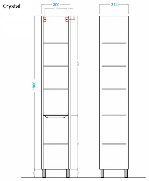 Шкаф-пенал KABINKA.KZ Crystal 30x31.4x190см белый купить,NaN