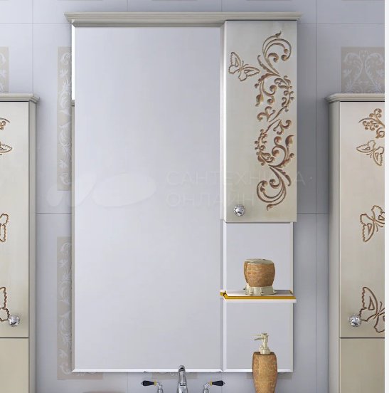 Шкаф зеркальный навесной KABINKA.KZ Л-Баб04090-033СвП, 89x18x115 см, бежевый