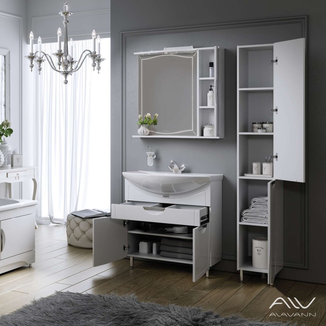 Шкаф зеркальный навесной KABINKA.KZ Monaco 80, 80x16.5x75 см, белый