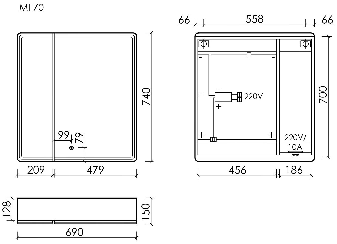 Шкаф зеркальный навесной KABINKA.KZ MI70EG, 69x15x74 см, коричневый