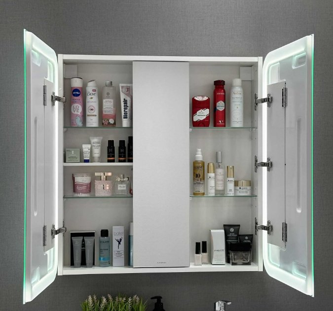 Шкаф зеркальный навесной KABINKA.KZ Cosmetic Light 80, 80x16x80 см, белый