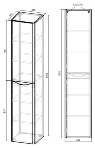 Шкаф-пенал KABINKA.KZ VSC-2P170BT-R 34.9x34.9x170см серый купить,NaN
