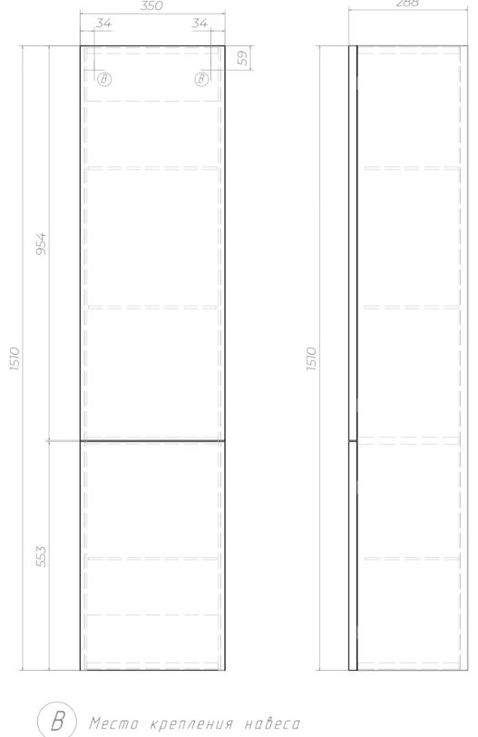 Шкаф-пенал навесной KABINKA.KZ Edge 350, 35x28.8x151 см, графит купить,NaN