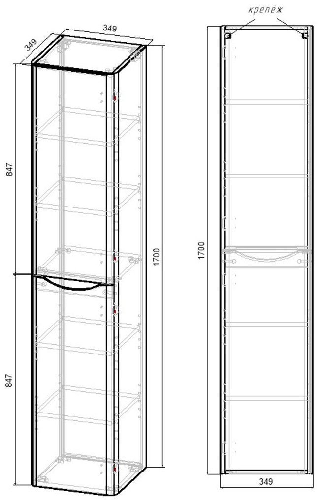 Шкаф-пенал навесной KABINKA.KZ VSC-2P170RW-R, 35x35x170 см, коричневый