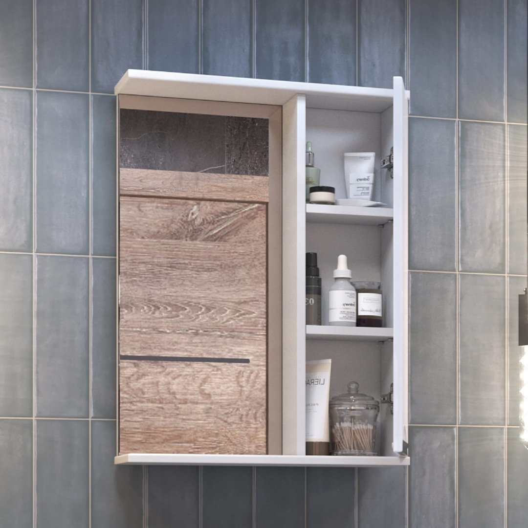 Шкаф зеркальный навесной KABINKA.KZ Callao 50, 50x15.6x70 см, белый