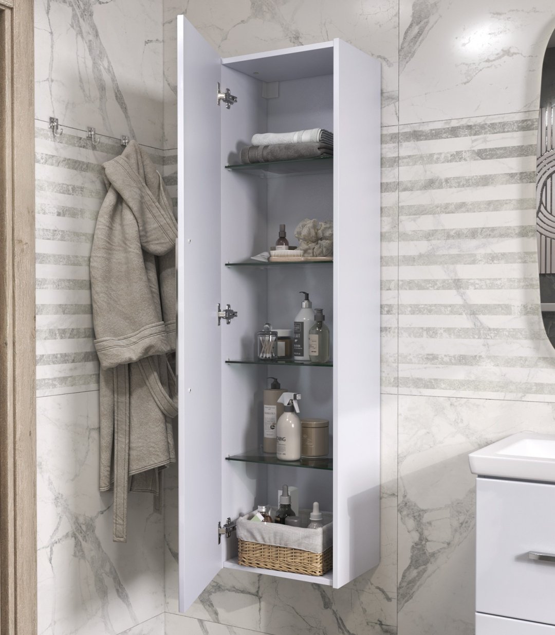 Шкаф-пенал навесной KABINKA.KZ Land, 40x30.2x151 см, белый