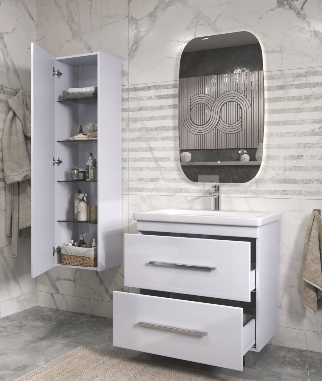 Шкаф-пенал навесной KABINKA.KZ Land, 40x30.2x151 см, белый